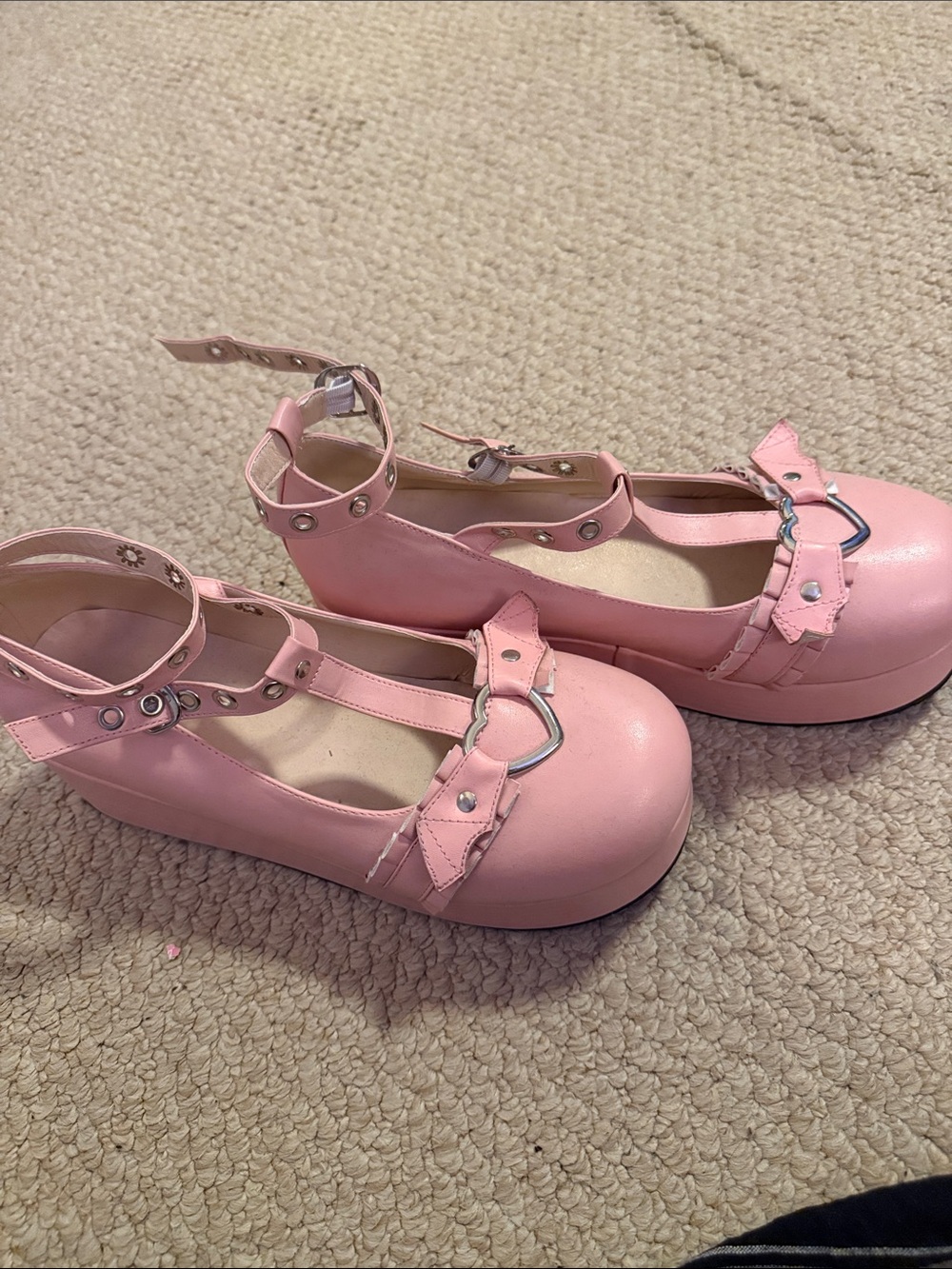 Pink Platform Mary Jane Shoes with Heart Bat Accent